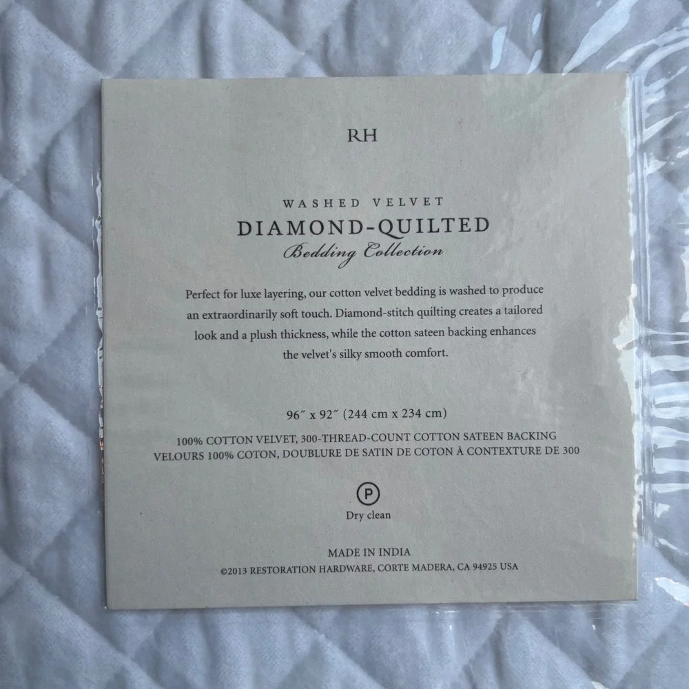 New with tags - Restoration Hardware RH Washed Velvet Diamond Coverlet & 2 Shams